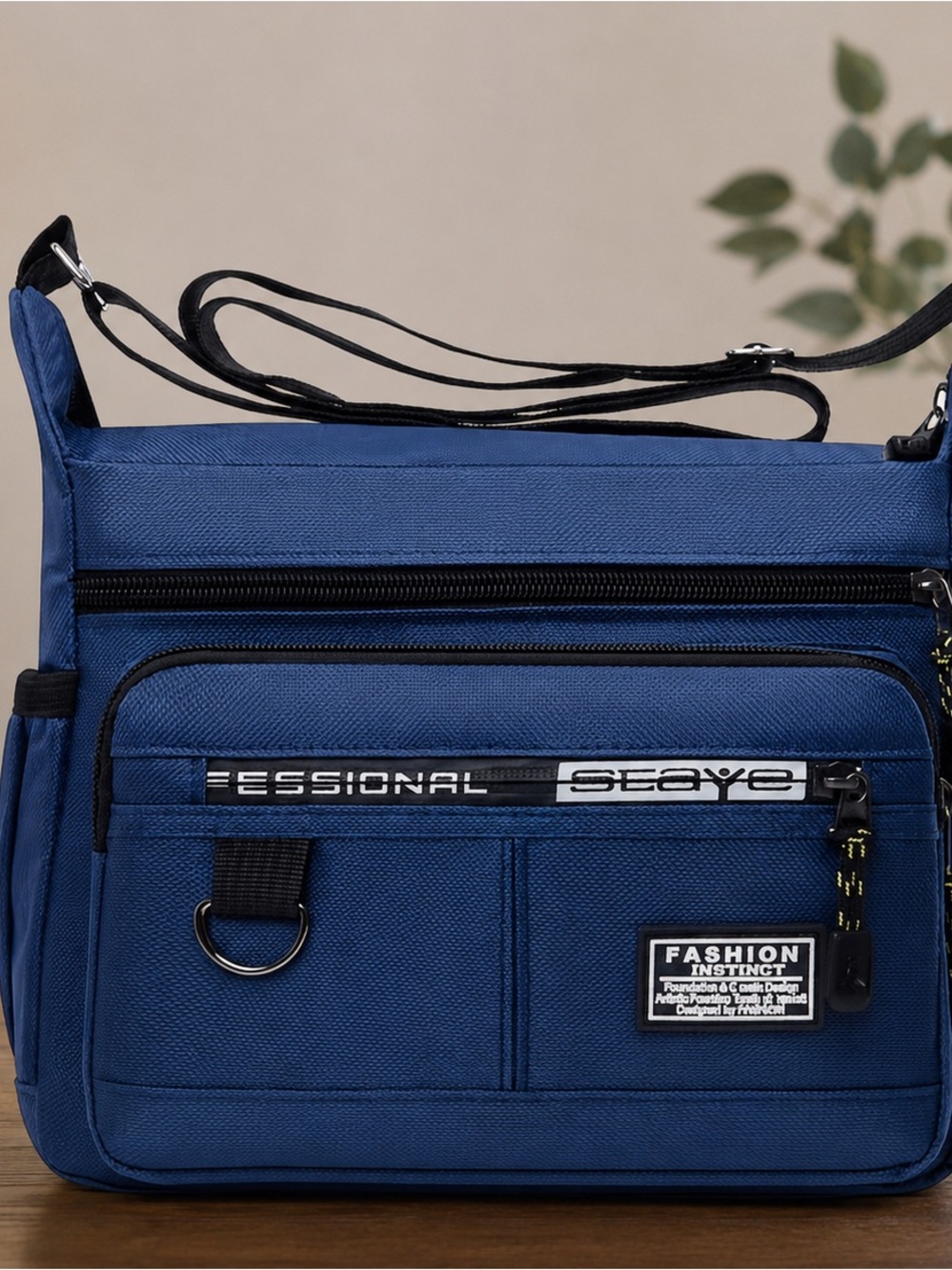 Sea Navy Blue Messenger Bag with Black Accents